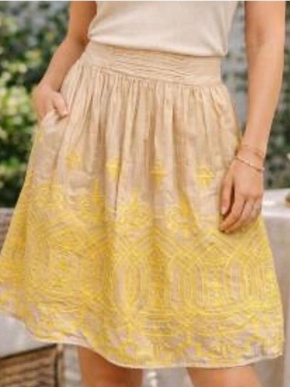 Anthropologie Cotton Tiny Sun Stitched Embroidered Skirt Size S